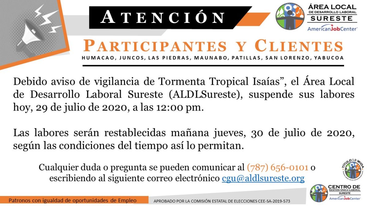 Aviso Cierre Tormenta Tropical