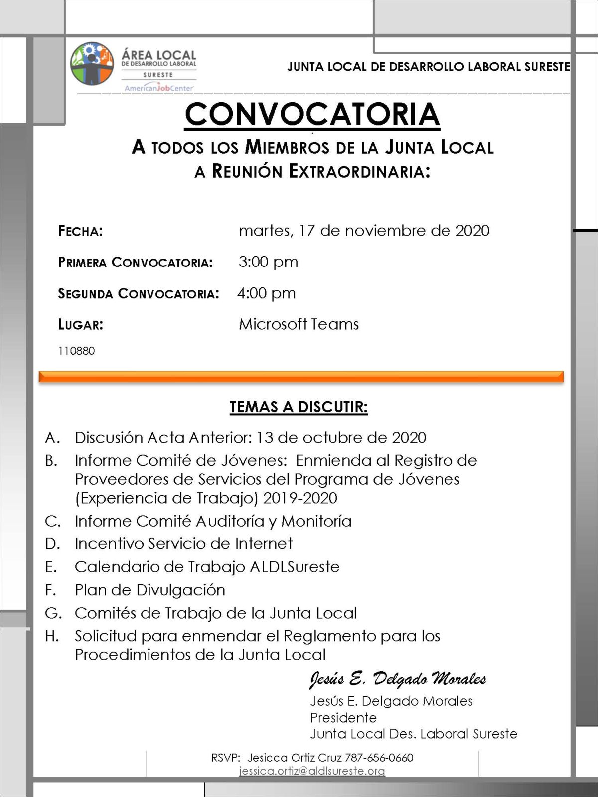 Convocatoria Reunión Junta Local -20 de enero de 2021
