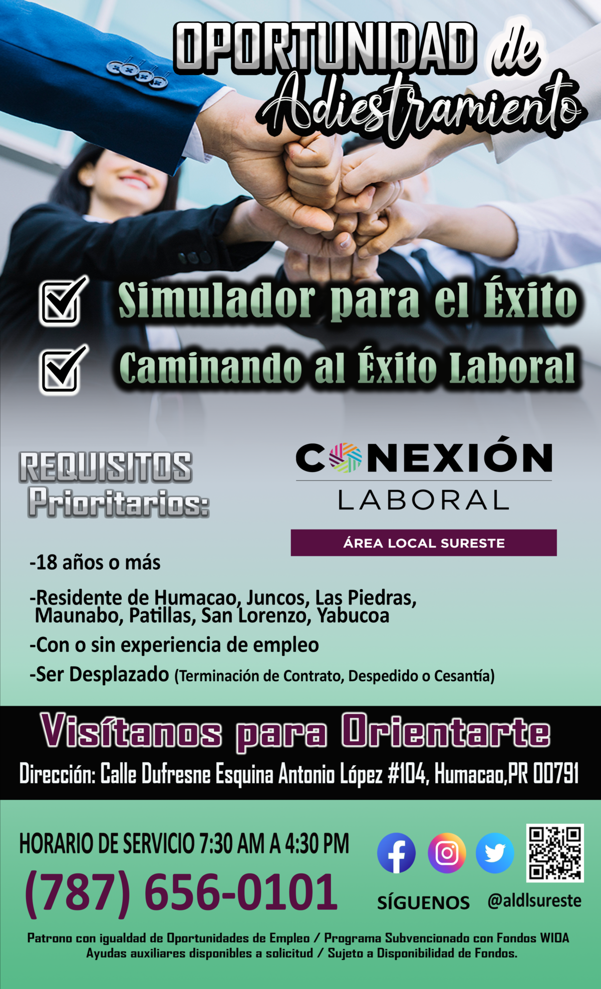 Oportunidad de Adiestramiento: Simulador para el éxito y Caminando al éxito laboral