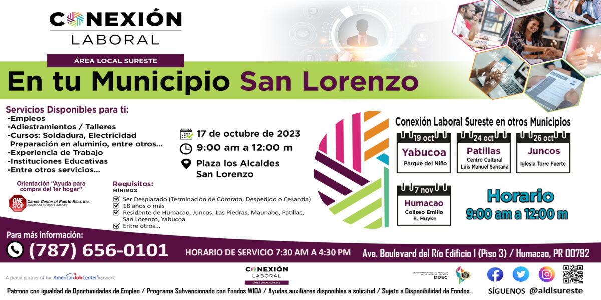 San Lorenzo, Conexión Laboral Sureste estará ofreciendo todos los servicios el 17 de octubre en la Plaza de Los Alcaldes
