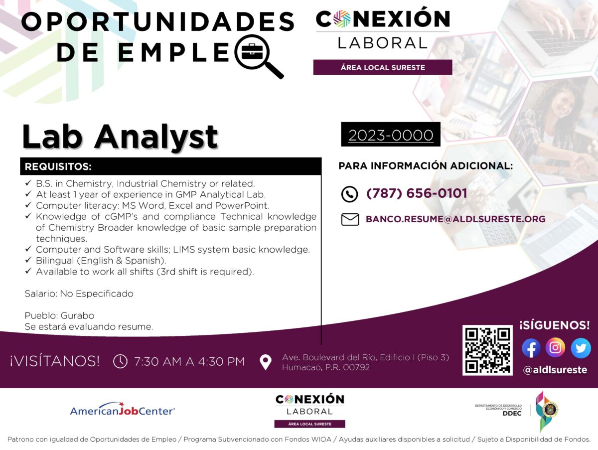 Oportunidad de Empleo: Lab Analyst